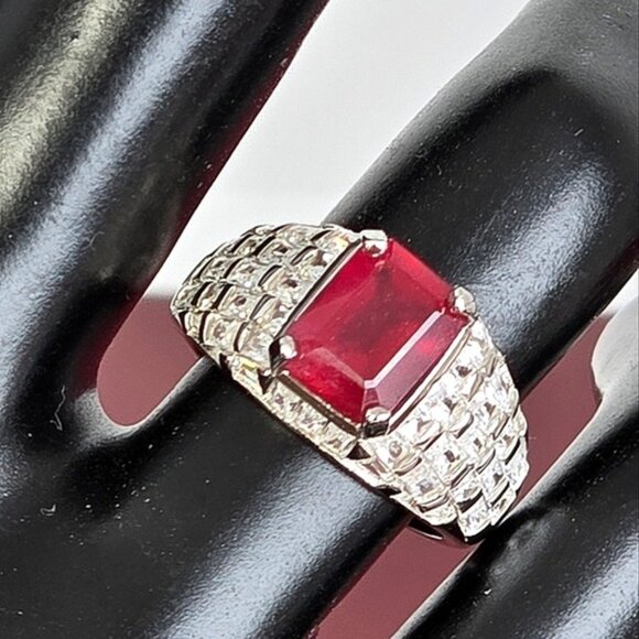925 Sterling Silver Ring SZ 6.5 with Octagon Natural Ruby 9x7mm Gemstone - Picture 8 of 13